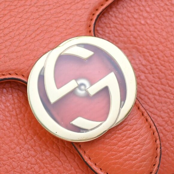GUCCI Logo Interlocking G Chain Mini Shoulder Bag Leather Orange GHW - Picture 8 of 16